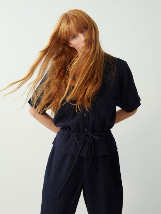 Black Crane Pants - Black Crane Short Sleeve Sack Jumper - Navy